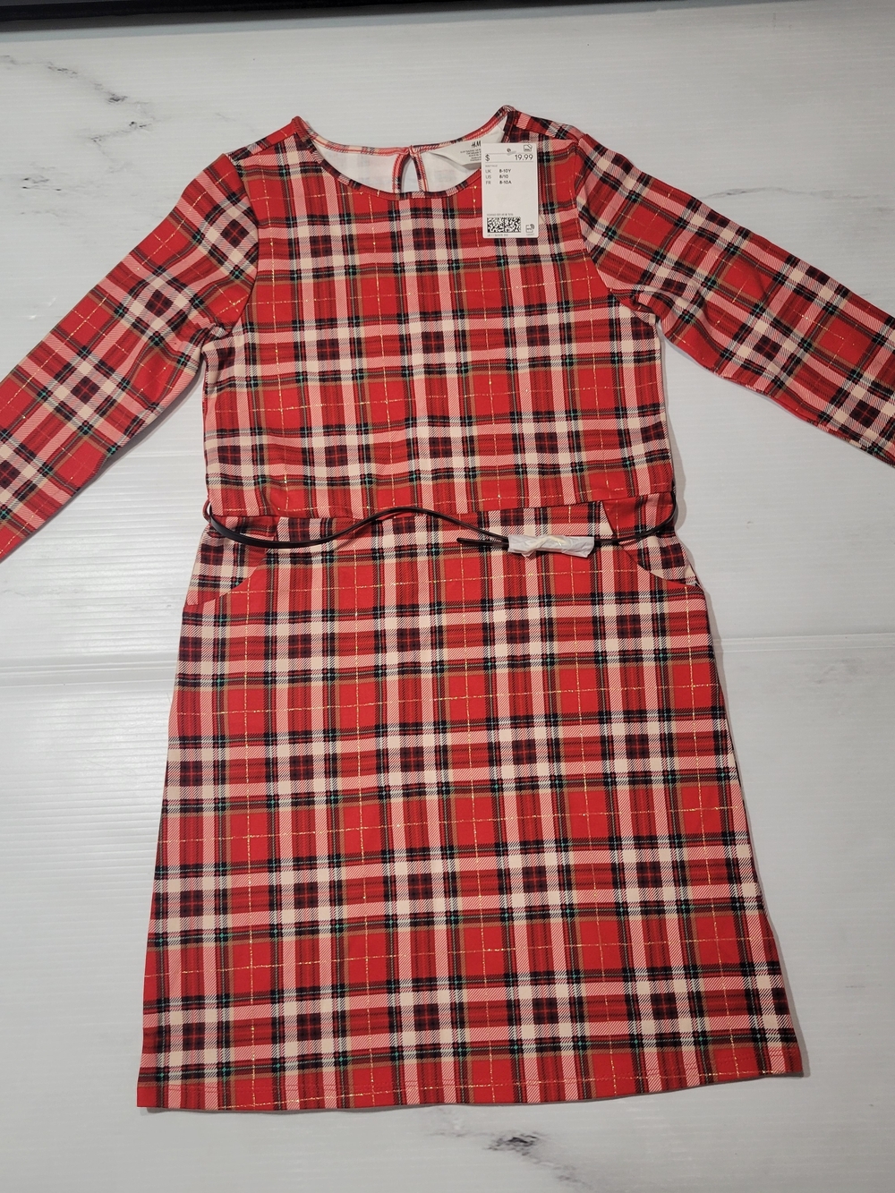 H&M Girls NWT Size 8 10 Red Plaid Gold Metallic Lurex Holiday Christmas Dress